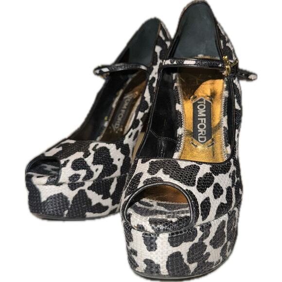 Vintage Tom Ford Platform Heels Cow Print Sz 39 made in Italy - Picture 16 of 16